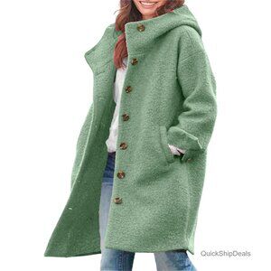 Women's Wool Blend Hooded Trench Coat Long Single Breasted Winter Jacket